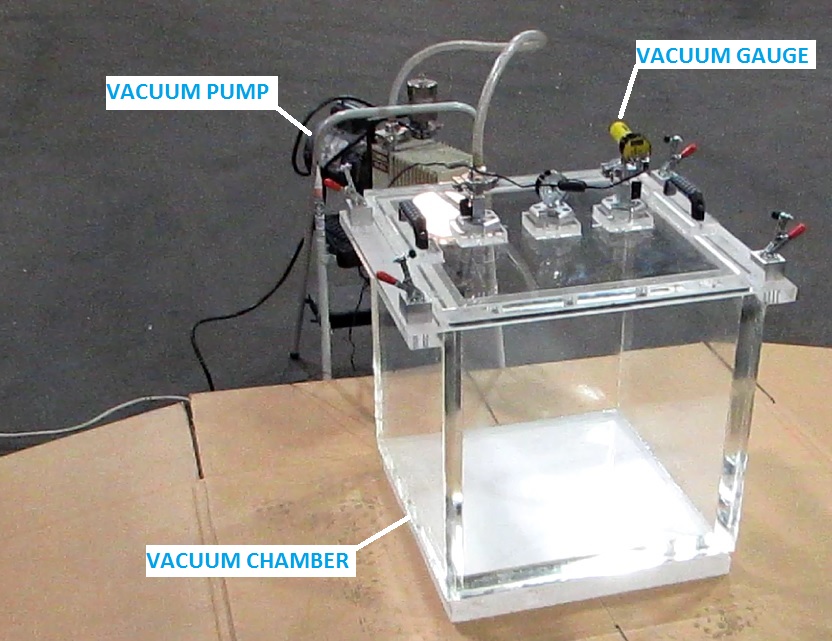 vacuum chamber and pump and gauge experimental setup